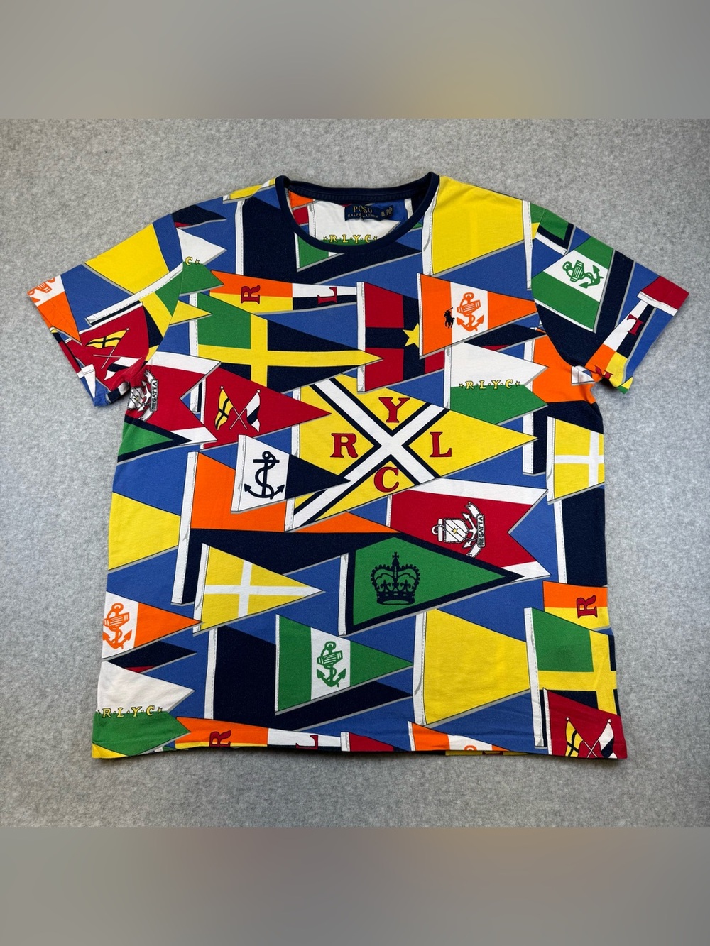 Polo by Ralph Lauren Kids Nautical Flag Print Tee in Blue, Yellow & Red